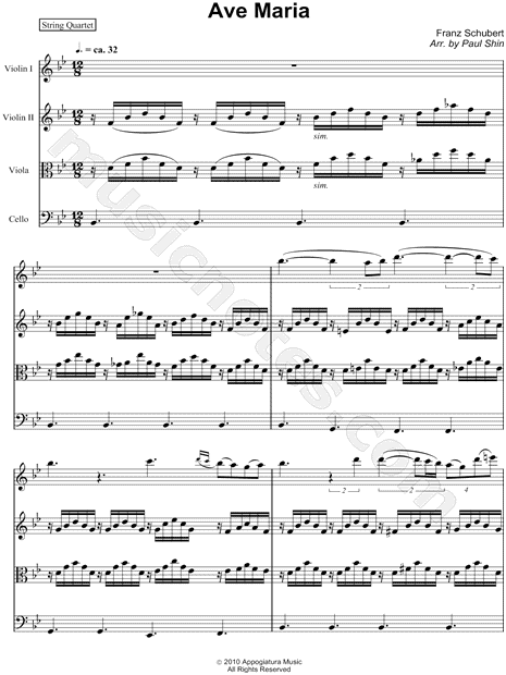 Franz Schubert Ave Maria Score String Quartet Sheet Music In Major Transposable Download Print Sku Mn