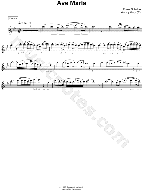 Franz Schubert Ave Maria Violin I Sheet Music In Bb Major Transposable Download Print Sku Mn0081774