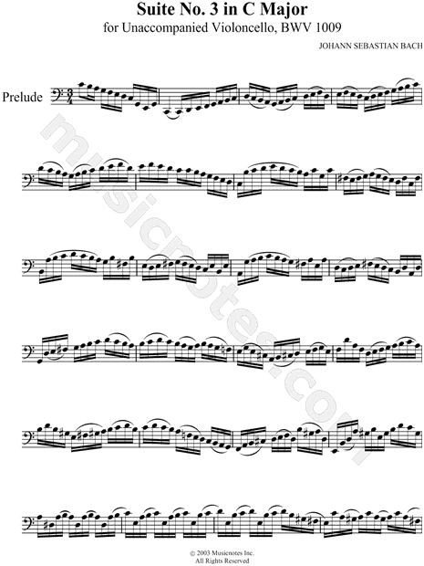 Experienced person winner Loose Johann Sebastian Bach "Suite No. 3 in C Major, BWV 1009" Sheet Music (Cello  Solo) in C Major - Download & Print - SKU: MN0082157