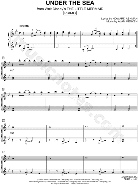 Under The Sea From The Little Mermaid Sheet Music In Major Download Print Sku Mn