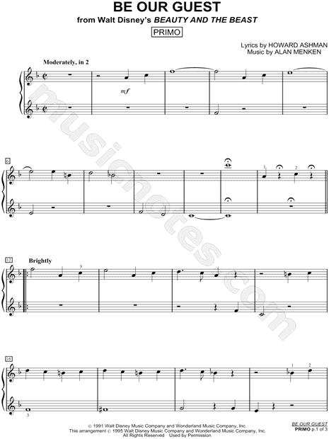 Be Our Guest From Beauty And The Beast Sheet Music In F Major Download Print Sku Mn