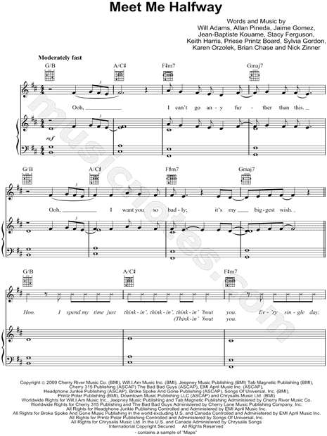 The Black Eyed Peas Meet Me Halfway Sheet Music In B Minor Transposable Download Print Sku Mn