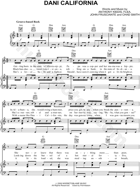 Red Hot Chili Peppers Dani California Sheet Music In C Major Transposable Download Print Sku Mn Red Hot Chili Peppers Dani California Sheet Music In C Major Transposable Download Print Sku Mn