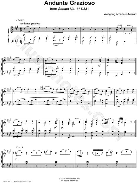 Piano Sonata No. 11 in A Major, K. 331: I. Andante Grazioso