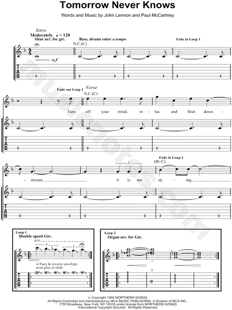 The Beatles Tomorrow Never Knows Guitar Tab In C Major Download Print Sku Mn