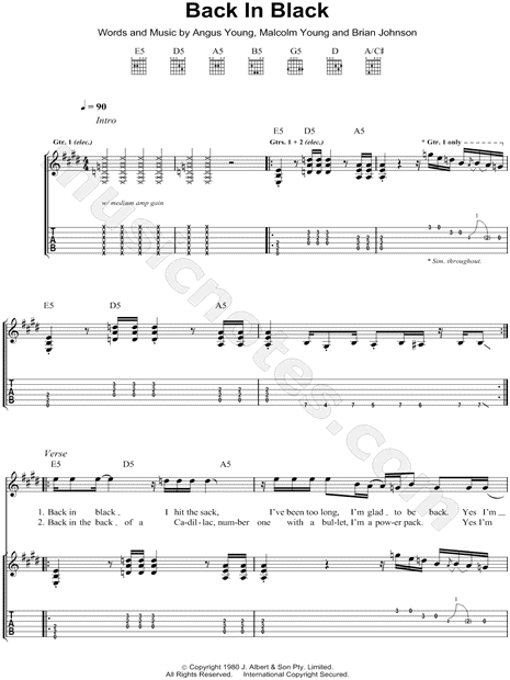 alignment repertoire dish AC/DC "Back in Black" Guitar Tab in E Major - Download & Print - SKU:  MN0083043