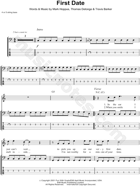 blink-182 "First Date" Bass Tab in C Major - Download & Print - SKU