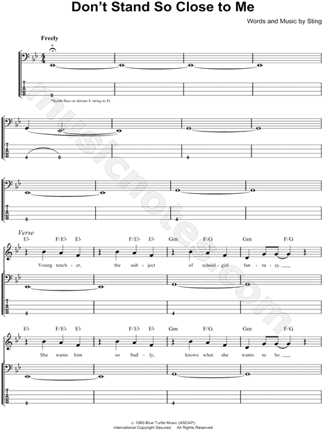 The Police Don T Stand So Close To Me Bass Tab In G Minor Download Print Sku Mn