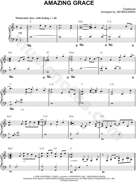 Jim Brickman "Amazing Grace" Sheet Music (Piano Solo) in C Major