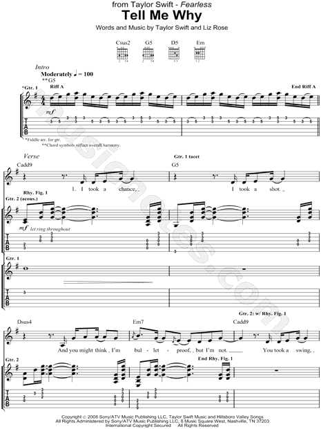 Taylor Swift Tell Me Why Guitar Tab In G Major Download