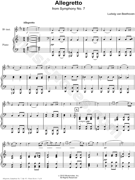 free easy sheet music for beethoven 7th symphony
