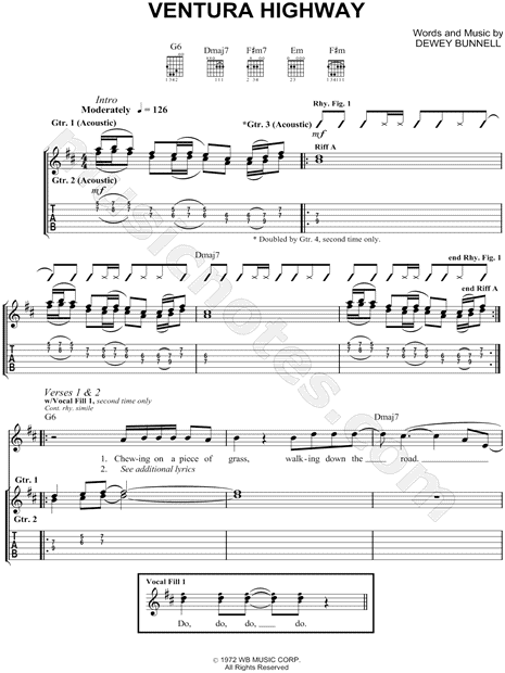 America Ventura Highway Guitar Tab In D Major Download Print Sku Mn