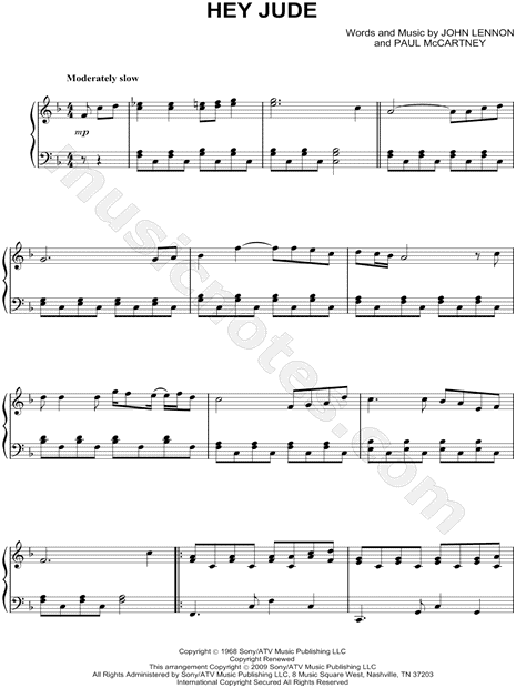 The Beatles "Hey Jude" Sheet Music (Piano Solo) in F Major ...