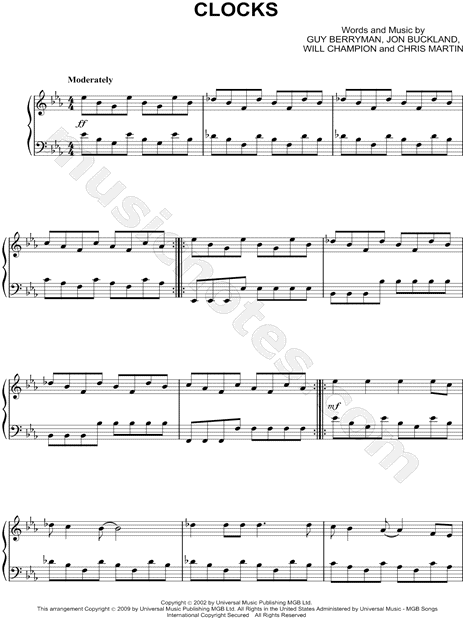 Coldplay Clocks Sheet Music Piano Solo In Eb Major Transposable Download Print Sku Mn