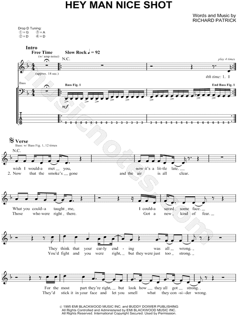 Filter Hey Man Nice Shot Bass Tab In D Minor Download Print