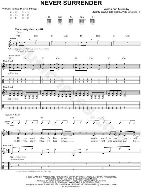 Skillet "Never Surrender" Guitar Tab in D Minor - Download ...