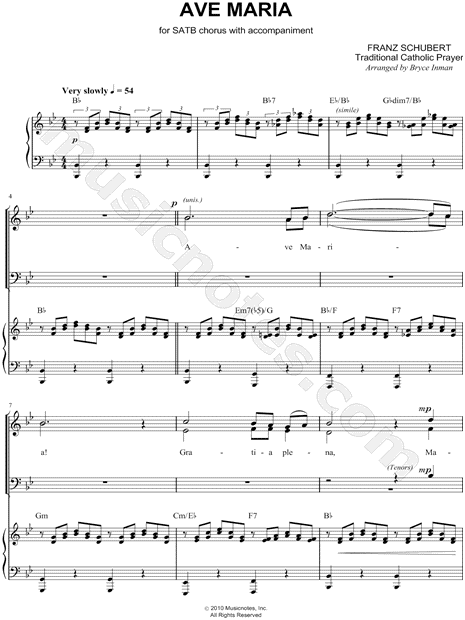 Franz Schubert Ave Maria Arr Bryce Inman Satb Choir Piano Choral Sheet Music In Major Download Print Sku Mn