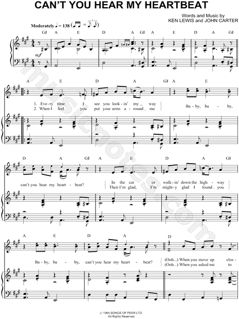 Herman S Hermits Can T You Hear My Heartbeat Sheet Music In A Major Transposable Download Print Sku Mn