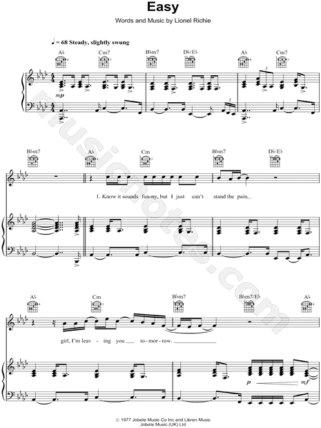 Commodores "Easy" Music Ab Major (transposable) - Download & Print - SKU: MN0086108