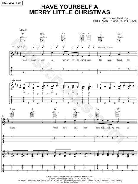Judy Garland "Have Yourself a Merry Little Christmas" Ukulele Tab in C Major - Download & Print ...