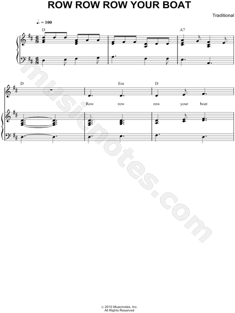 Identitet Fedt Lejlighedsvis Traditional "Row, Row, Row Your Boat" Sheet Music in D Major - Download &  Print - SKU: MN0086445