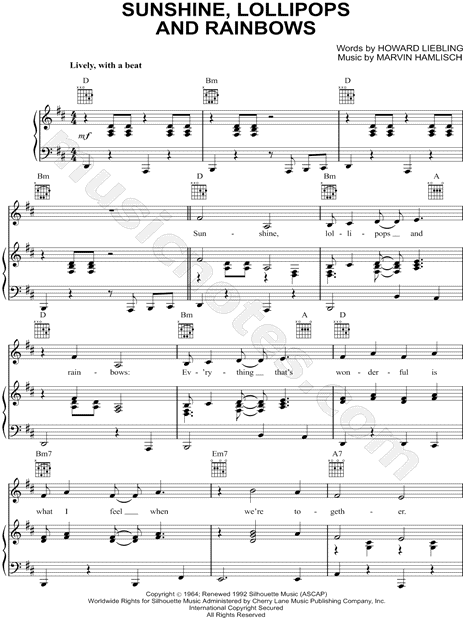 Lesley Gore "Sunshine, Lollipops and Rainbows" Sheet Music 