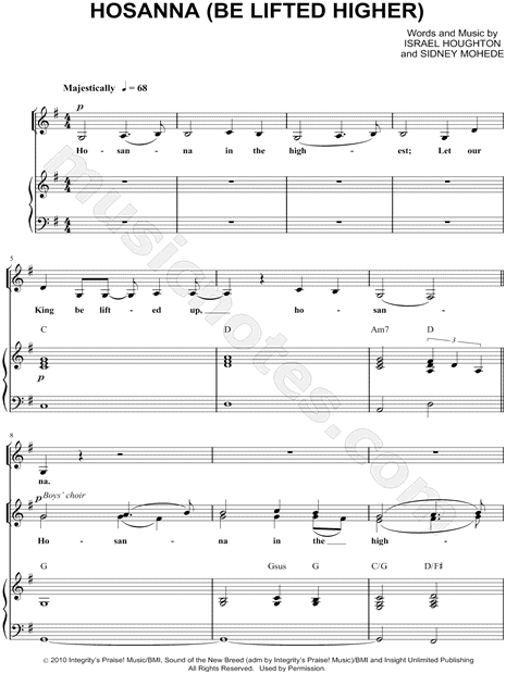 Israel Houghton Hosanna Be Lifted Higher Sheet Music In G Major Transposable Download Print Sku Mn0086527