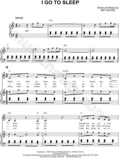 The Pretenders "I Go To Sleep" Sheet Music in C Major ...