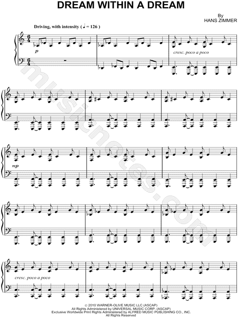 Hans Zimmer Dream Within A Dream Sheet Music Piano Solo In C Major Download Print Sku Mn0086726