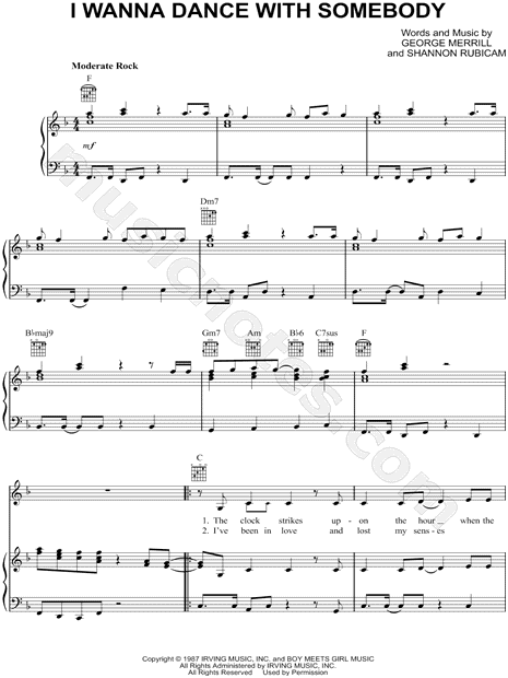 Whitney Houston I Wanna Dance With Somebody Sheet Music In F Major Transposable Download Print Sku Mn