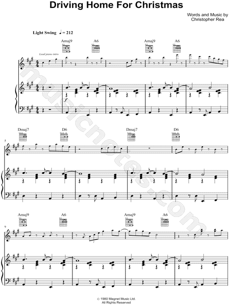 Chris Rea "Driving Home for Christmas" Sheet Music in A ...