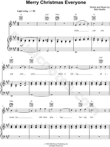 Shakin Stevens Merry Christmas Everyone Sheet Music In A Major Transposable Download Print Sku Mn0086922
