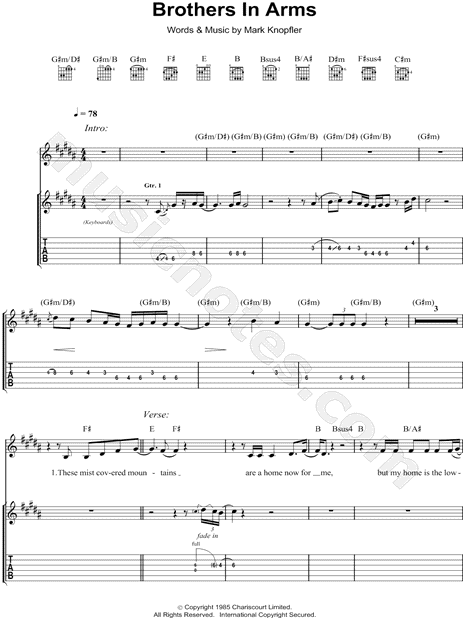 Dire Straits Brothers In Arms Guitar Tab In G Minor Download Print Sku Mn0087201