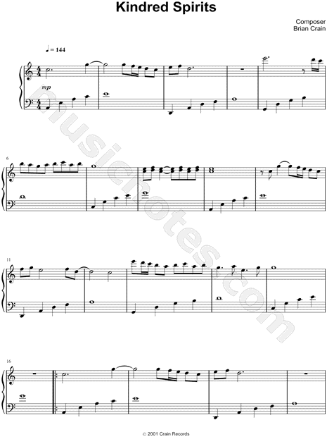 Brian Crain "Kindred Spirits" Sheet Music Solo) in A Minor - Download & Print SKU: MN0087552