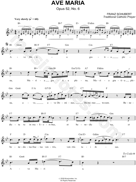 Franz Schubert Ave Maria Sheet Music Leadsheet In Bb Major