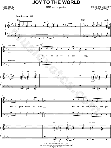 Three Dog Night Joy To The World Arr Jeff Funk Sab Choir Piano Choral Sheet Music In Eb Major Download Print Sku Mn Three Dog Night Joy To The World Arr Jeff Funk Sab Choir Piano Choral Sheet Music In Eb Major Download Print Sku Mn