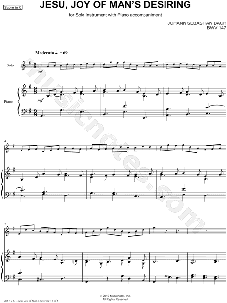 Johann Sebastian Bach Jesu Joy Of Man S Desiring Flute Piano Sheet Music In G Major Transposable Download Print Sku Mn