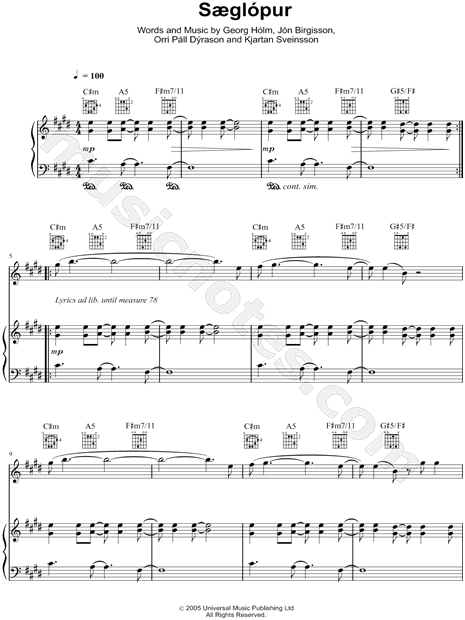 Sigur Ros Saeglopur Sheet Music In C Minor Transposable Download Print Sku Mn0088961 Also known as a kemur kafari lyrics. usd