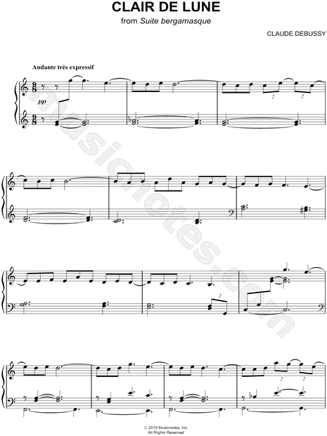 Claude Debussy Clair De Lune Sheet Music Easy Piano Piano Solo In C Major Transposable Download Print Sku Mn0088984 - roblox music sheets super easy