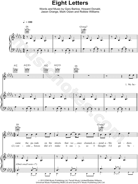 sufrimiento caldera Fatal Take That "Eight Letters" Sheet Music in Db Major (transposable) - Download  & Print - SKU: MN0089036