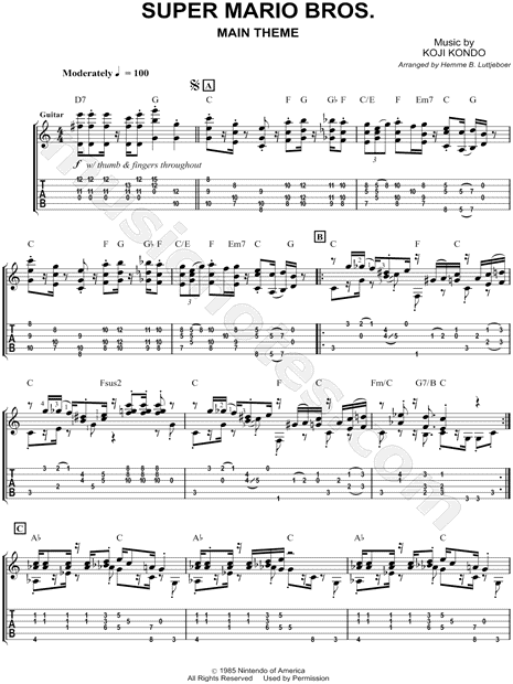 antik Balehval Gøre en indsats Super Mario Bros. Main Theme" from 'Super Mario Brothers' Guitar Tab in C  Major - Download & Print - SKU: MN0089727