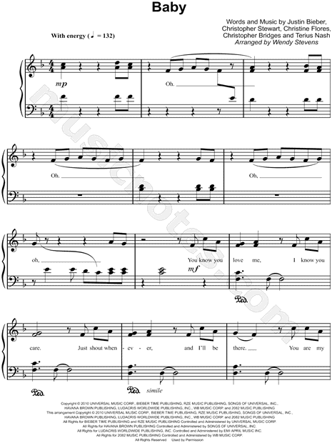 Justin Bieber "Baby" Sheet Music (Easy Piano) in F Major ...