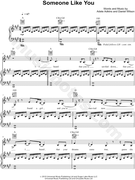 Adele "Someone You" Sheet Music in A Major (transposable) - & Print - SKU: MN0090054