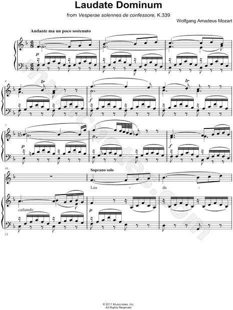 Wolfgang Amadeus Mozart "Laudate Dominum" SATB Choir + Piano Choral