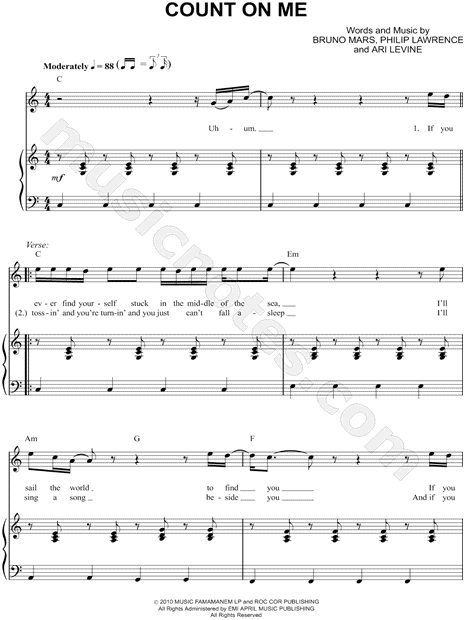 Bruno Mars "Count on Me" Sheet Music in C Major ...