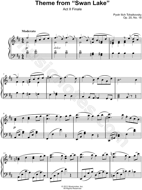 Theme Swan Lake" from 'Swan Sheet Music (Easy Piano) (Piano Solo) in B (transposable) - & Print - SKU: MN0090215