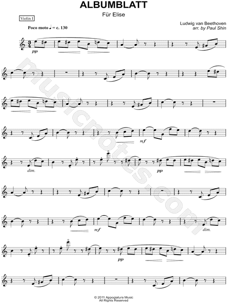 Ludwig Van Beethoven "Für Elise - Violin (String Quartet)" Music in A Minor - Download & Print - SKU: