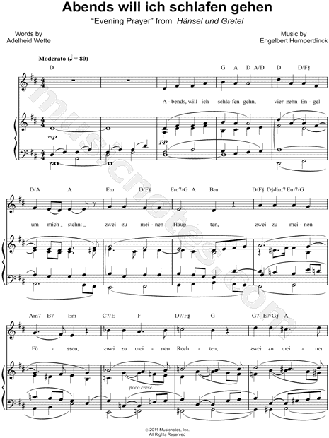 Print and download Abends will ich schlafen gehen sheet music from Hansel a...