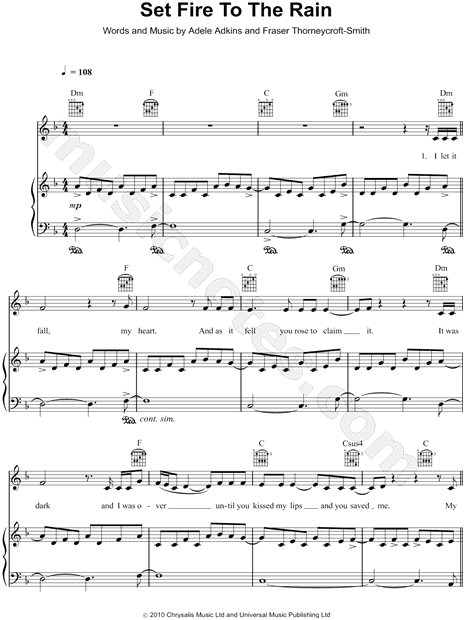 Adele "Set to the Rain" Music in D Minor (transposable) - Download & Print - MN0091224