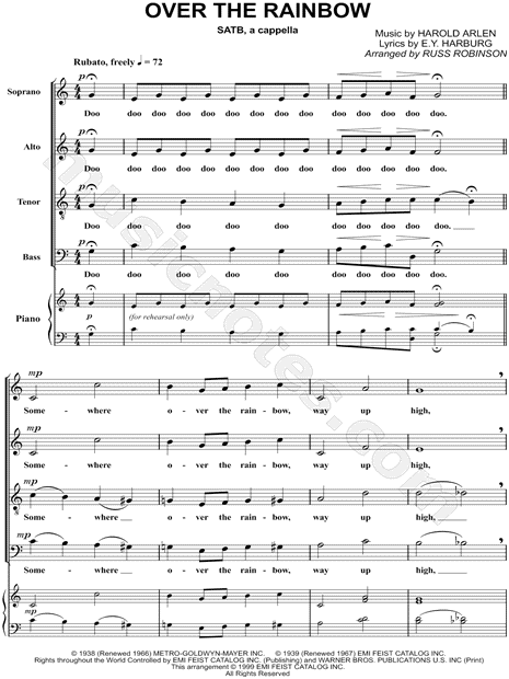 Judy Garland "Over the Rainbow" (arr. Russell Robinson) SATB Choir A